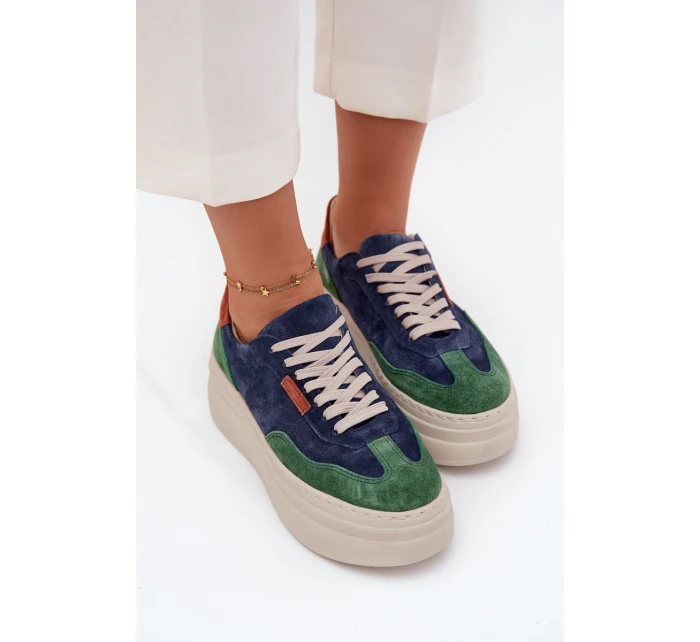 Semišové dámské tenisky na platformě Zazoo N1269S3 Zeleno-Temněmodré