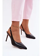 Dámské sandály na podpatku z přírodní kůže Černé model 22133260 - Boto