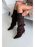 Zmačkané kozačky Kitten Heel Slip-on semišové hnědé Lowen