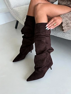 Zmačkané kozačky Kitten Heel Slip-on semišové hnědé Lowen
