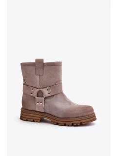 Semišové Dámské Kotníkové Boty Na Plochém Podpatku Lewski Cappuccino