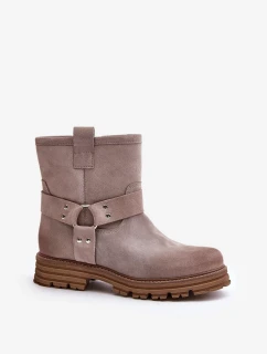 Semišové Dámské Kotníkové Boty Na Plochém Podpatku Lewski Cappuccino