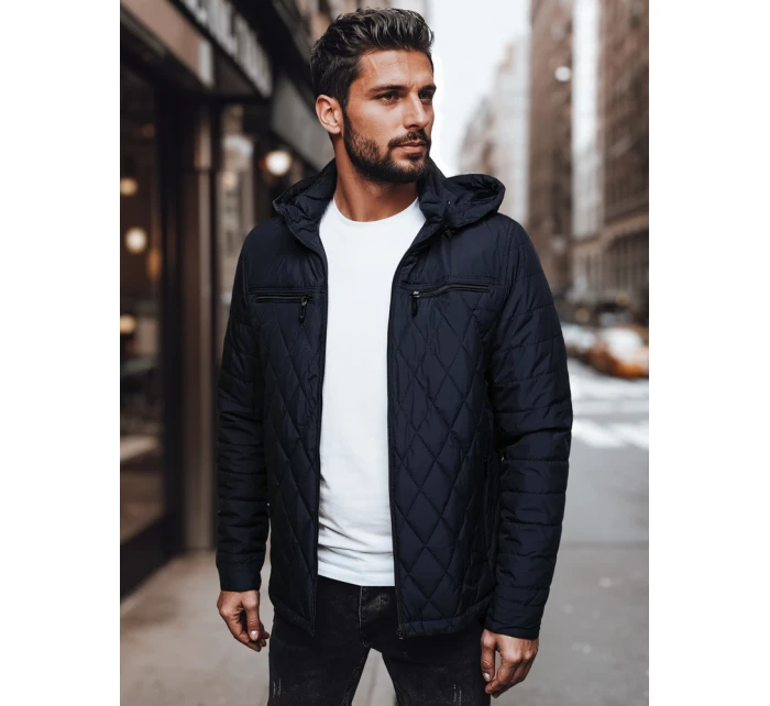 Pánská prošívaná bunda s kapucí tmavě modrá FashionStreet TX4988