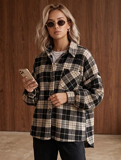 Kurtka damska koszulowa w kratę oversize granatowa FashionStreet TY6048