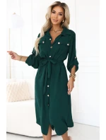 model 21402432 Midi košilka se zlatými knoflíky a vázáním zelená - numoco basic