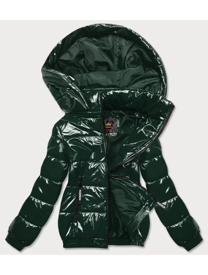 Lesklá zelená dámská bunda se lemem model 16982552 - Libland