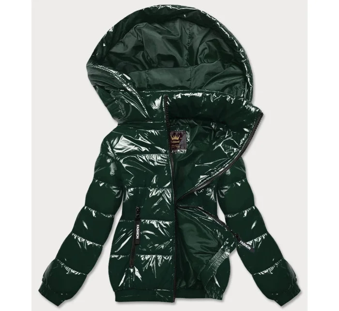 Lesklá zelená dámská bunda se lemem model 16982552 - Libland