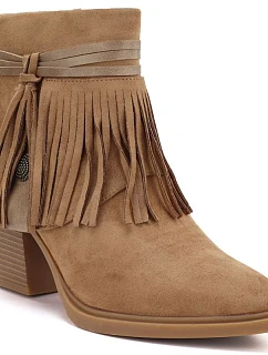 Dámské kovbojské kotníkové boty s třásněmi, zateplené, barva camel, M. Daszyński