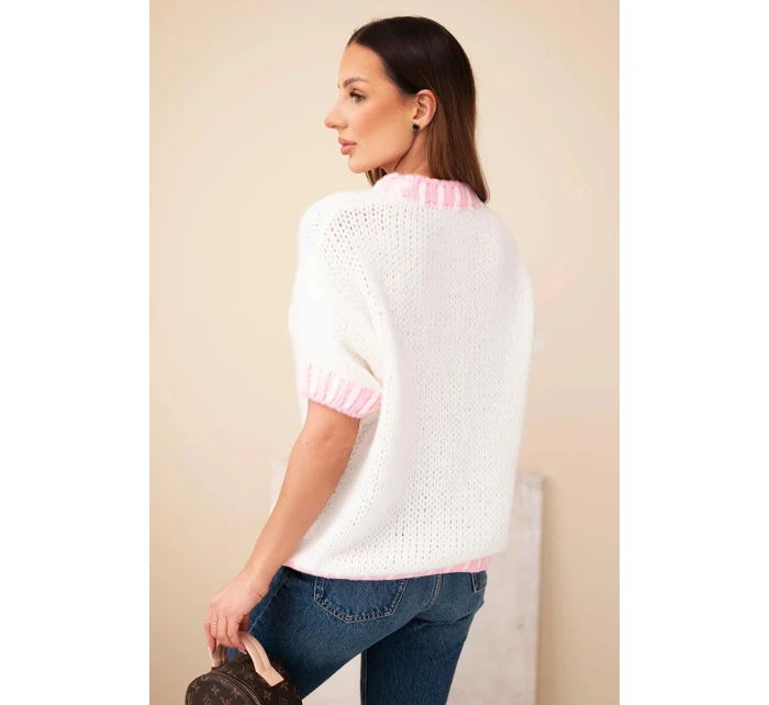 Dámský svetr s krátkým rukávem a model 21949246 lemem ecru - K-Fashion