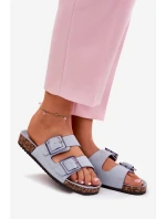 Dámské sandály s přezkami na korkové podrážce modré Sercele Dámské sandály s přezkami na korkové podrážce modré Sercele