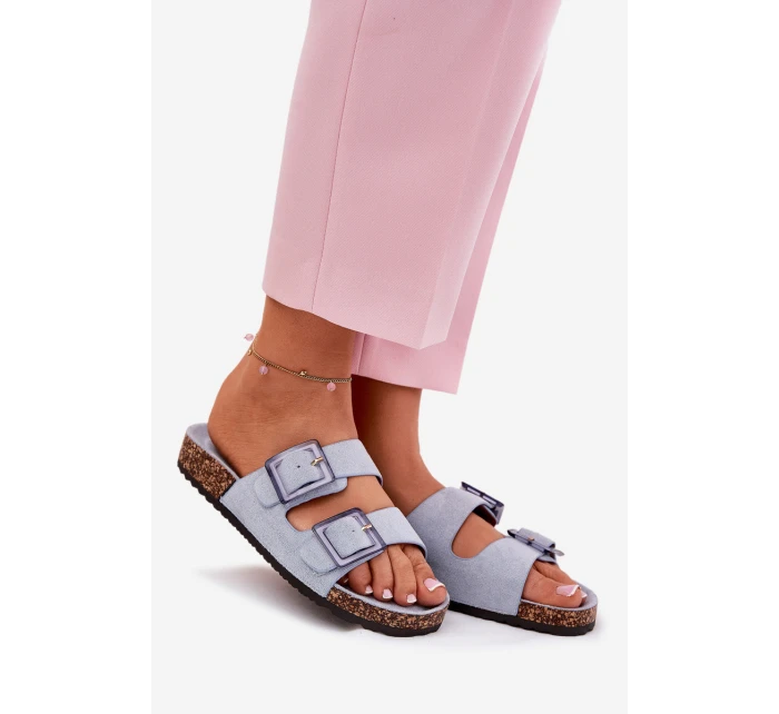 Dámské sandály s přezkami na korkové podrážce modré Sercele Dámské sandály s přezkami na korkové podrážce modré Sercele