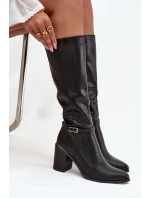Dámské kozačky zateplené na klínku s přezkou  černé model 21712769 - SERGIO LEONE