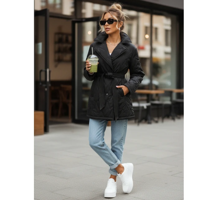 Dámská přechodná bunda s páskem černá FashionStreet TY5588 Dámská přechodná bunda s páskem černá FashionStreet TY5588