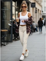 Dámské úzké džíny s páskem mírně vypasované ecru FashionStreet UY2922