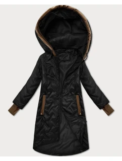 Černá dámská prošívaná bunda s ozdobnými vsadkami (T2-2291#-1)