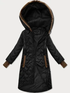 Černá dámská prošívaná bunda s ozdobnými vsadkami (T2-2291#-1)