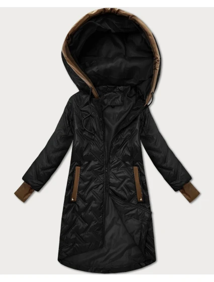 Černá dámská prošívaná bunda s ozdobnými vsadkami (T2-2291#-1)