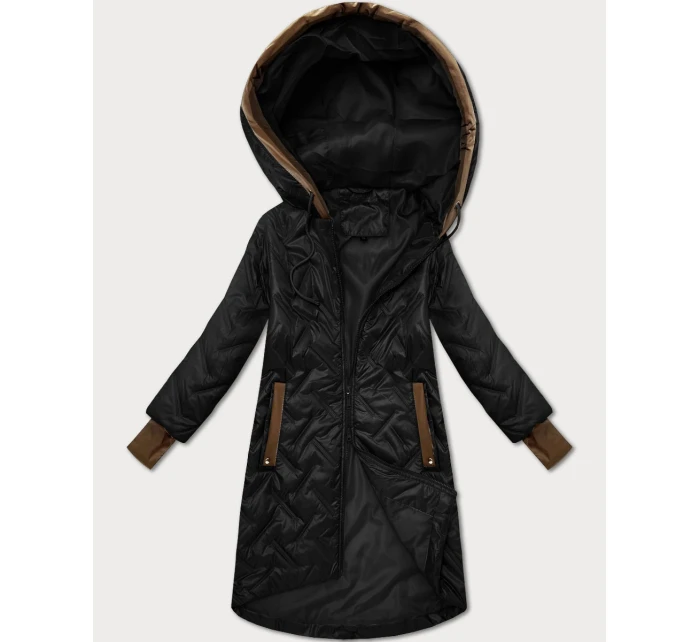 Černá dámská prošívaná bunda s ozdobnými vsadkami (T2-2291#-1)