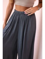 Široké dámské kalhoty s elastickým pasem grafit Široké dámské kalhoty s elastickým pasem grafit