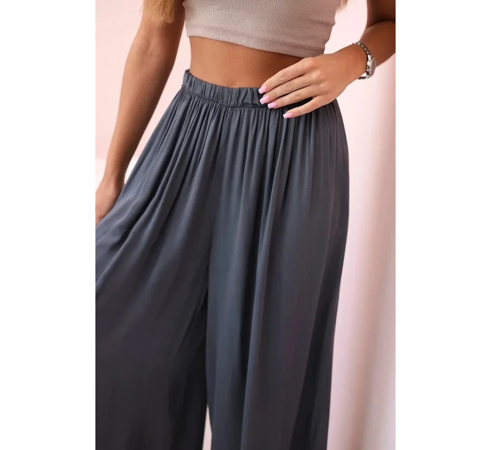 Široké dámské kalhoty s elastickým pasem grafit Široké dámské kalhoty s elastickým pasem grafit