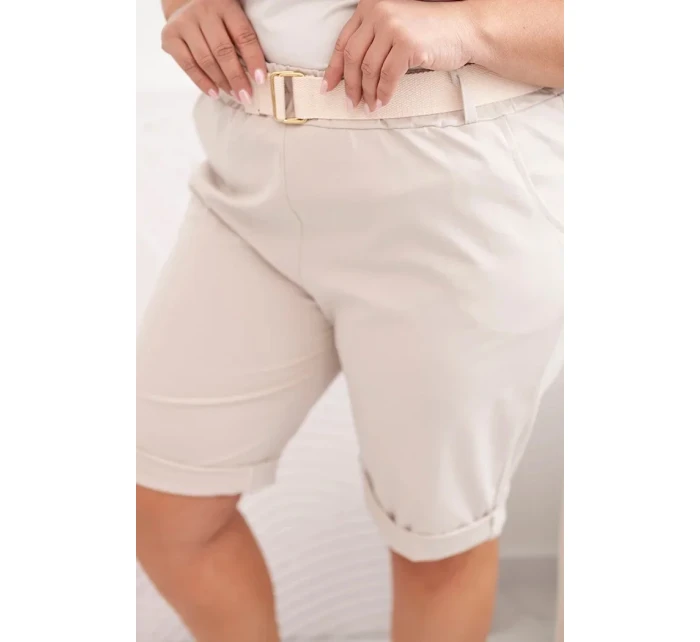 Dámské bavlněné šortky Plus Size s páskem béžový Dámské bavlněné šortky Plus Size s páskem béžový