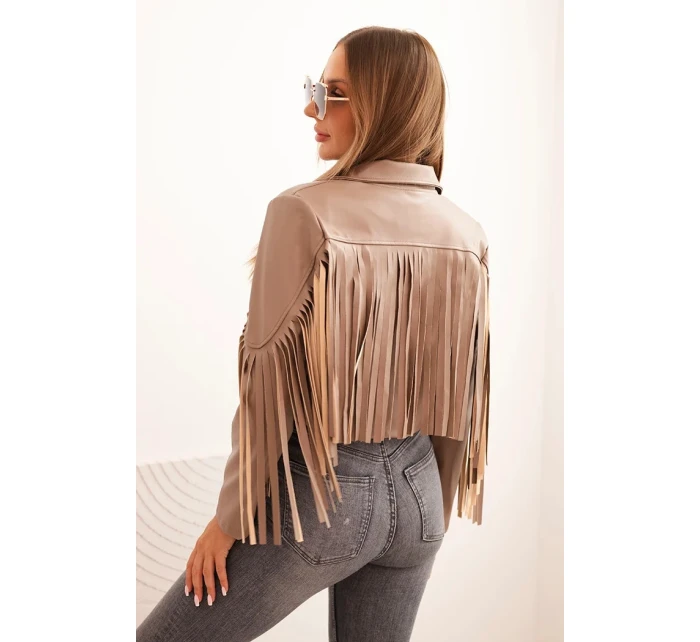 Dámská bunda z eko kůže s třásněmi ve stylu boho fango Dámská bunda z eko kůže s třásněmi ve stylu boho fango