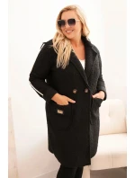 Dámský kabát Plus Size z s kapsami černý model 21297072 - K-Fashion Dámský kabát Plus Size z s kapsami černý model 21297072 - K-Fashion