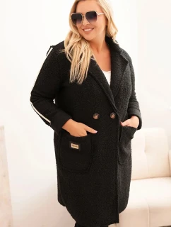 Dámský kabát Plus Size z  s kapsami černý model 21297072 - K-Fashion