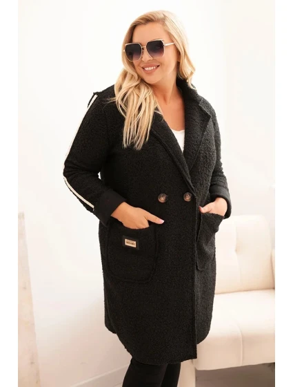 Dámský kabát Plus Size z s kapsami černý model 21297072 - K-Fashion Dámský kabát Plus Size z s kapsami černý model 21297072 - K-Fashion
