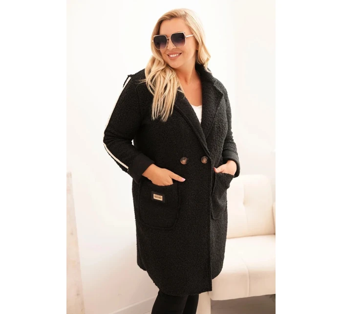 Dámský kabát Plus Size z s kapsami černý model 21297072 - K-Fashion Dámský kabát Plus Size z s kapsami černý model 21297072 - K-Fashion