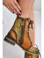 Dámské Kožené Boty Na Plochém Podpatku model 21677259 Žluté - Maciejka