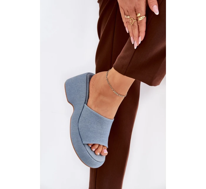 Dámské Pantofle Na Platformě A Klínu Džínové model 21687988 - Boto