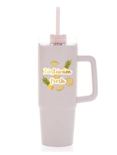 Personalizovaná termoska s průhledným víčkem s ovocem a textem 