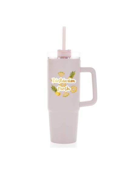 Personalizovaná termoska s průhledným víčkem s ovocem a textem 