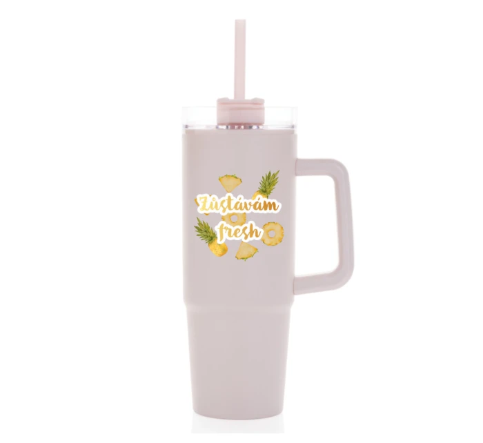 Personalizovaná termoska s průhledným víčkem s ovocem a textem 