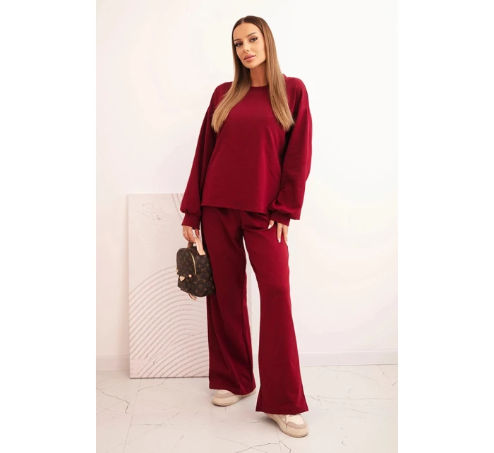 Dámská bavlněná souprava se širokými nohavicemi a mikinou s dlouhým rukávem bordó