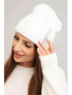 Dámská zimní čepice vlněná s krystaly K453 bílá