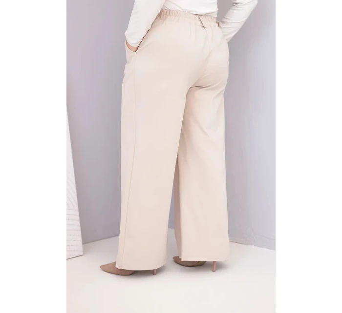 Dámské kalhoty Plus Size s širokou nohavicí a vysokým pasem béžové