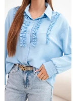 Dámská viskózová košile s dlouhým rukávem a volánky modrá Dámská viskózová košile s dlouhým rukávem a volánky modrá