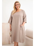 Dámské šaty plus size z viskózy s kapsami a krátkým rukávem fango