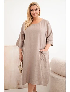 Dámské šaty plus size z viskózy s kapsami a krátkým rukávem fango