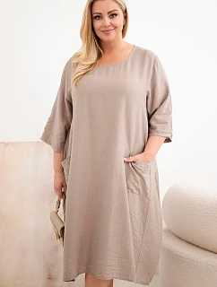 Dámské šaty plus size z viskózy s kapsami a krátkým rukávem fango