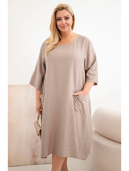 Dámské šaty plus size z viskózy s kapsami a krátkým rukávem fango