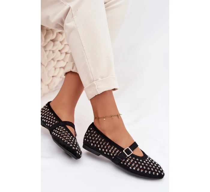 Dámské baleríny s krajkovým vzorem s kamínky a páskem Černé model 21951572 - Boto Dámské baleríny s krajkovým vzorem s kamínky a páskem Černé model 21951572 - Boto