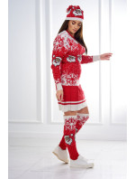 Vánoční set svetr + čepice + ponožky nad kolena červené