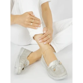 Pěkné  mokasíny stříbrné dámské platforma