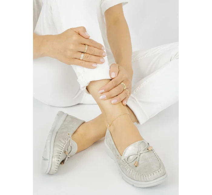 Pěkné  mokasíny stříbrné dámské platforma