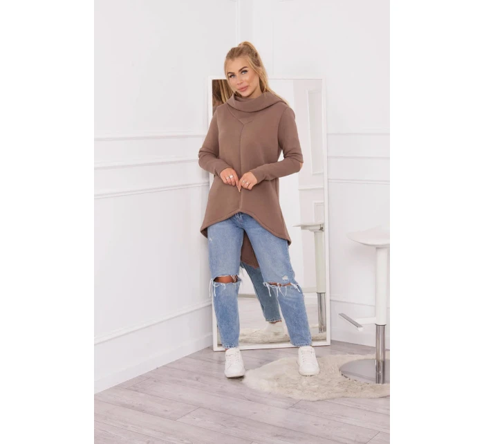 Zateplená mikina s delší zadní částí mocca