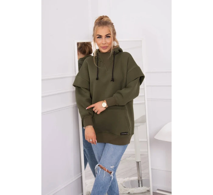 Zateplená halenka s polovičním rolákem khaki barvy