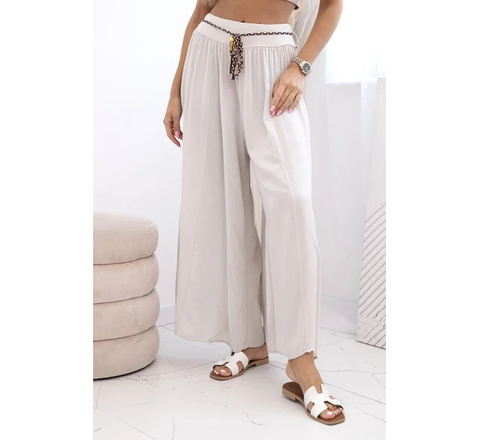 Dámské kalhoty z viskózy se širokými nohavicemi tmavě béžová